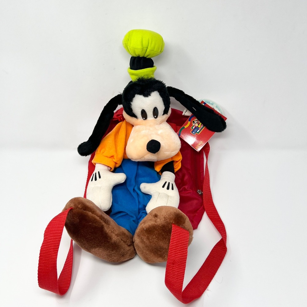 Vintage Disney Goofy Plush Backpack Red Pyramid Handbags Mickey's Stuff RARE NWT
